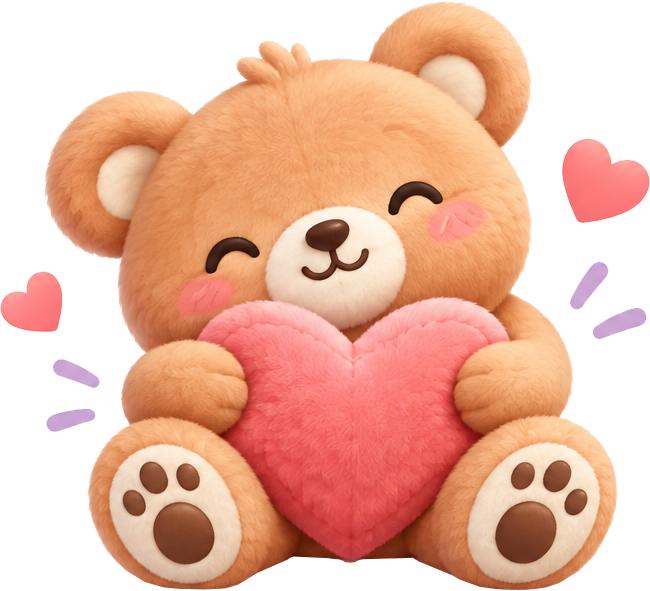 Plushify bear hugging a heart